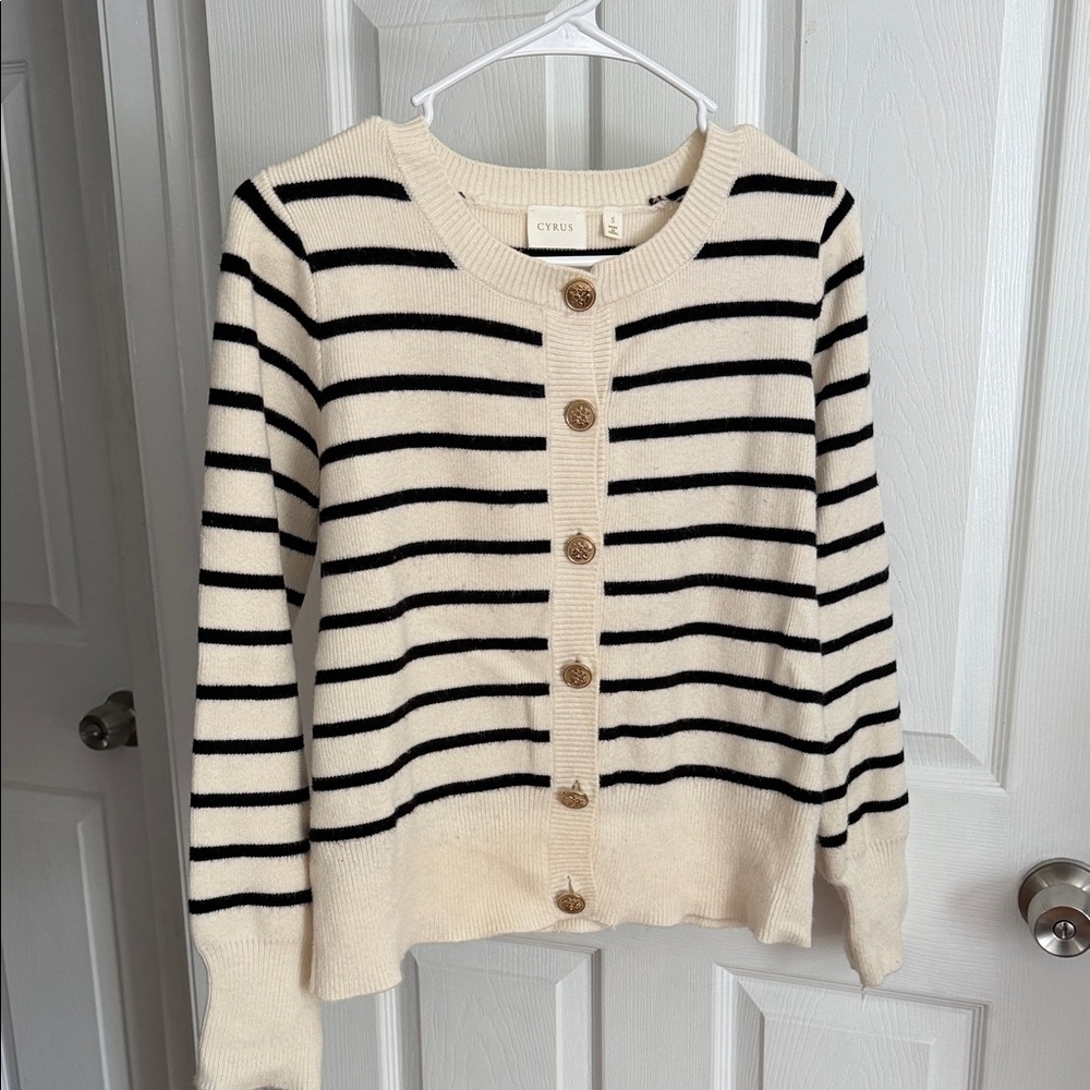 Cyrus Cream and Black Striped Button-Up Cardigan